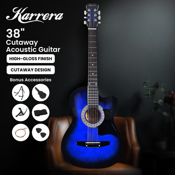Karrera 38In Pro Cutaway Acoustic Guitar With Bag Strings Blue Burst Acoustic Guitars