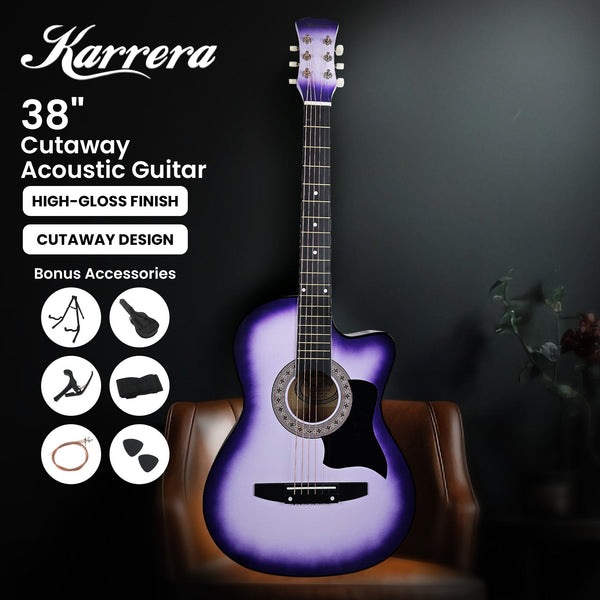 Karrera 38In Pro Cutaway Acoustic Guitar With Bag Purple Burst Acoustic Guitars