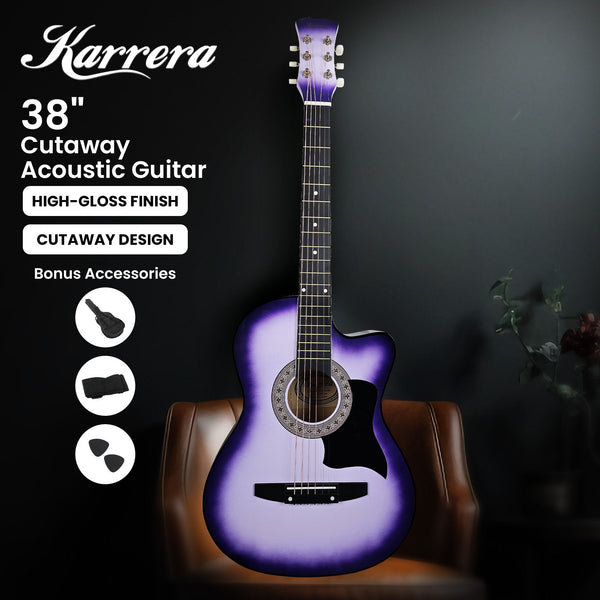 Karrera 38In Cutaway Acoustic Guitar With Bag Purple Burst Acoustic Guitars
