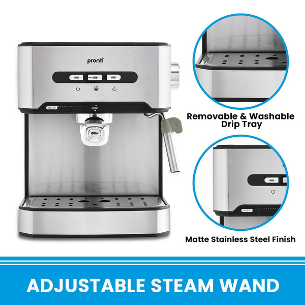 Pronti Automatic Espresso And Cappuccino Machine With Steam Frother 1.6L Espresso & Cappuccino Machines
