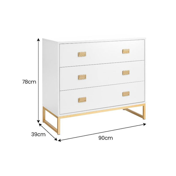 Sarantino Amara Chest Of Drawers Tallboy Dresser White/Gold Dressers & Chests Of Drawers