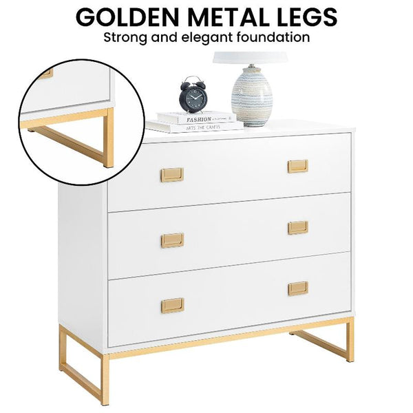 Sarantino Amara Chest Of Drawers Tallboy Dresser White/Gold Dressers & Chests Of Drawers