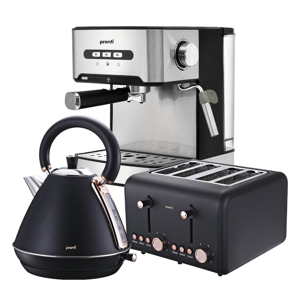 Pronti Toaster Kettle & Coffee Machine Breakfast Set Black Kettles