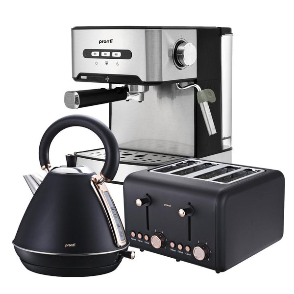 Pronti Toaster Kettle & Coffee Machine Breakfast Set Black Kettles