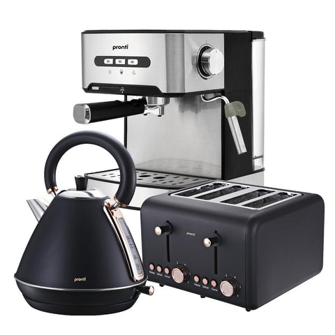 Pronti Toaster Kettle & Coffee Machine Breakfast Set Black Kettles