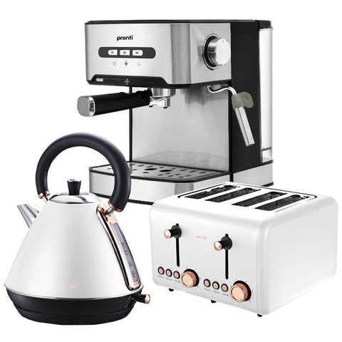 Pronti Toaster Kettle & Coffee Machine Breakfast Set White Kettles