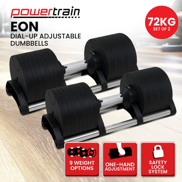 Powertrain Eon Set Of Two Dial Up 36Kg Dumbbell Home Gym 9 Options Dumbbells