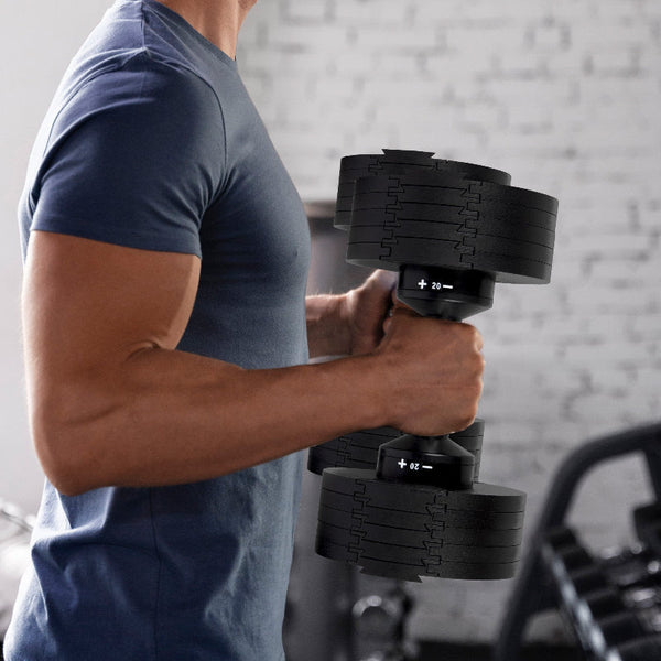 Powertrain Eon Set Of Two Dial Up 36Kg Dumbbell Home Gym 9 Options Dumbbells