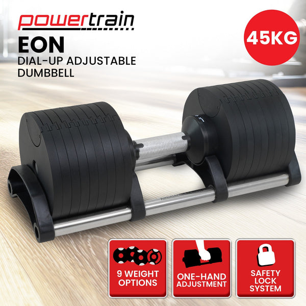 Powertrain Eon 45Kg Adjustable Dumbbell Home Gym 9 Strength Training Safety Lock System For Building & Fitness Workouts Dumbbells