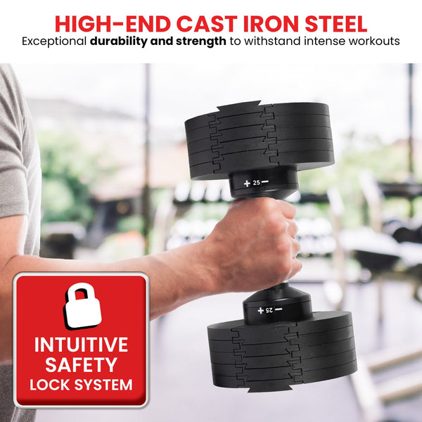 Powertrain Eon 45Kg Adjustable Dumbbell Home Gym 9 Strength Training Safety Lock System For Building & Fitness Workouts Dumbbells
