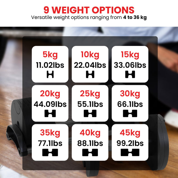 Powertrain Eon 45Kg Adjustable Dumbbell Home Gym 9 Strength Training Safety Lock System For Building & Fitness Workouts Dumbbells