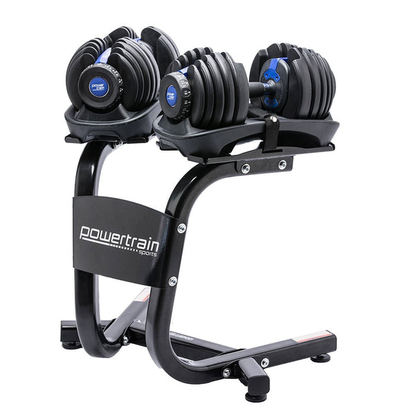 Powertrain Adjustable Dumbbell Set With Stand Blue Sports And Fitness Equipment Dumbbells