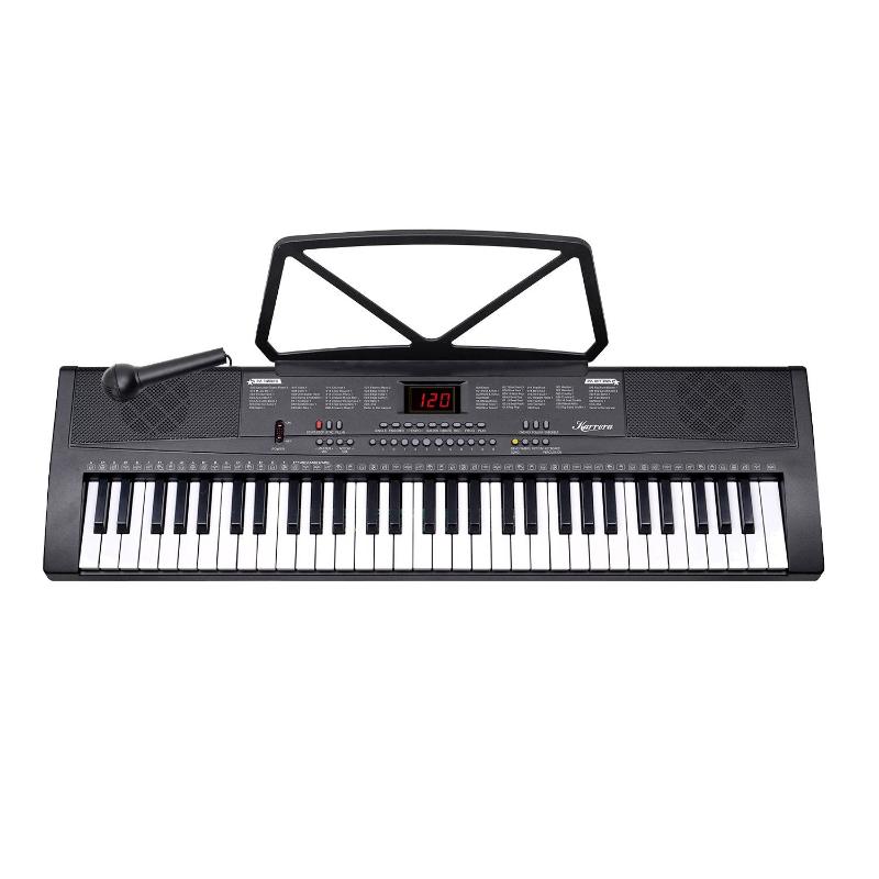 Karrera 61 Key Electronic Led Keyboard 75Cm Portable Piano In Black With Microphone Input Headphone Output 255 Timbres & Rhythms Electronic Keyboards