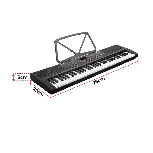 Karrera 61 Key Electronic Led Keyboard 75Cm Portable Piano In Black With Microphone Input Headphone Output 255 Timbres & Rhythms Electronic Keyboards