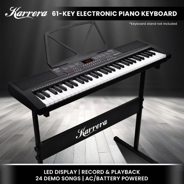 Karrera 61 Key Electronic Led Keyboard 75Cm Portable Piano In Black With Microphone Input Headphone Output 255 Timbres & Rhythms Electronic Keyboards