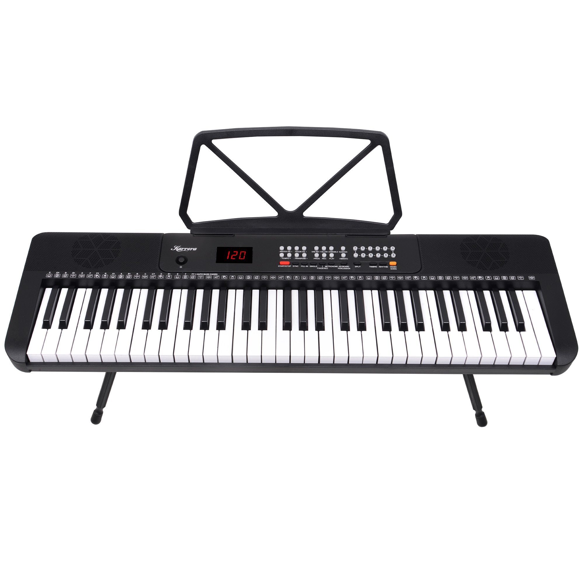 Karrera 61 Key Electronic Keyboard With Led Display And Folding Stand Black Electronic Keyboards
