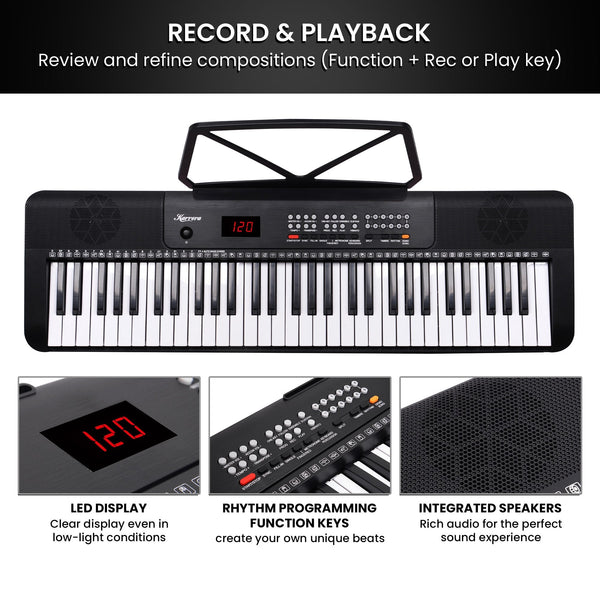 Karrera 61 Key Electronic Keyboard With Led Display And Folding Stand Black Electronic Keyboards