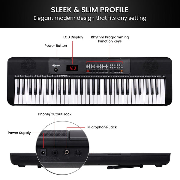 Karrera 61 Key Electronic Keyboard With Led Display And Folding Stand Black Electronic Keyboards