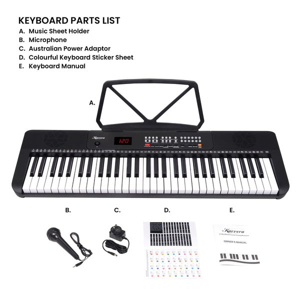 Karrera 61 Key Electronic Keyboard With Led Display And Folding Stand Black Electronic Keyboards
