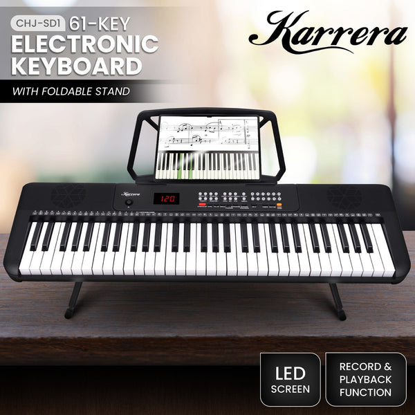 Karrera 61 Key Electronic Keyboard With Led Display And Folding Stand Black Electronic Keyboards