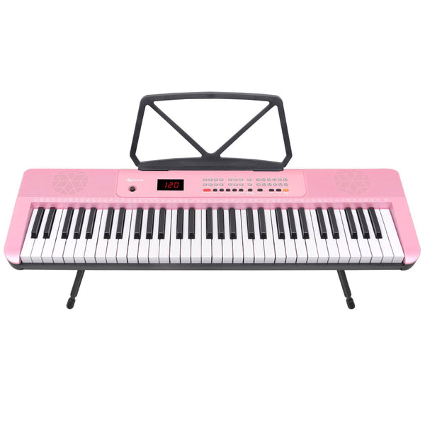 Karrera 61 Key Electronic Piano Keyboard With Led And Folding Stand In Pink Electronic Keyboards