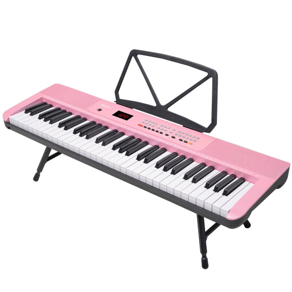 Karrera 61 Key Electronic Piano Keyboard With Led And Folding Stand In Pink Electronic Keyboards