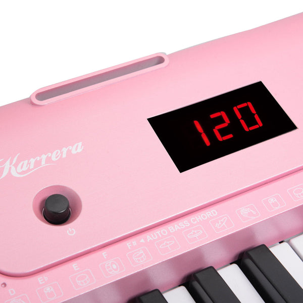 Karrera 61 Key Electronic Piano Keyboard With Led And Folding Stand In Pink Electronic Keyboards