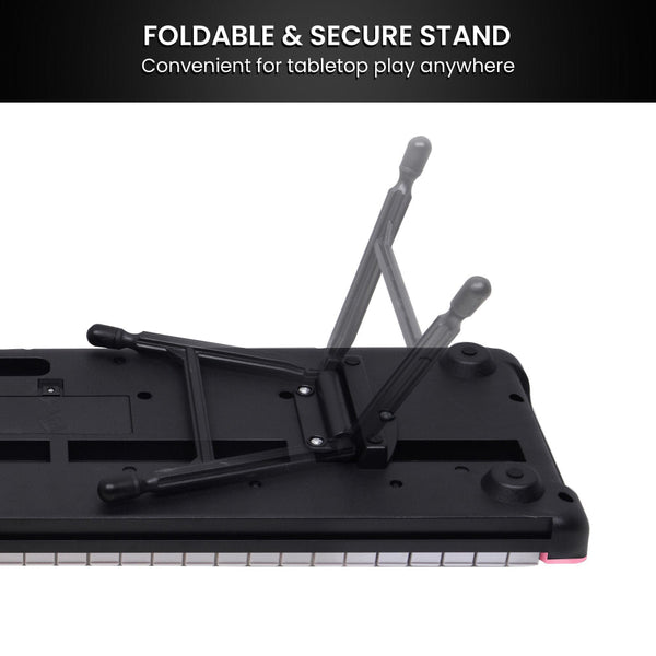 Karrera 61 Key Electronic Piano Keyboard With Led And Folding Stand In Pink Electronic Keyboards