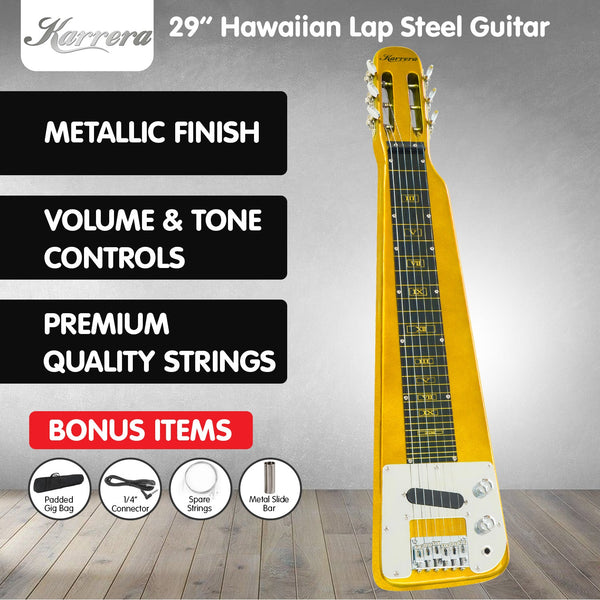 Karrera 29In 6 String Lap Steel Hawaiian Guitar Metallic Gold Electric Guitars