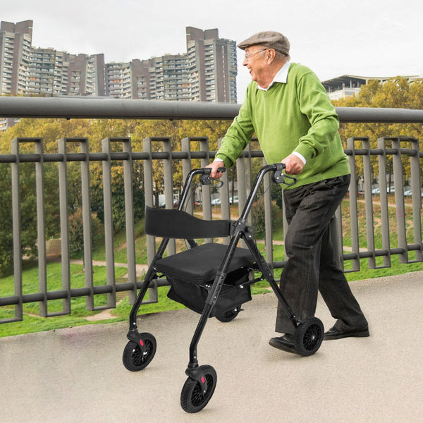 Orthonica Foldable Mobility Steel Rollator 136Kg Max Capacity Black Walkers & Canes