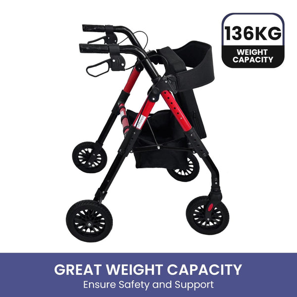 Orthonica Foldable Mobility Steel Rollator 136Kg Max Capacity Red Walkers & Canes