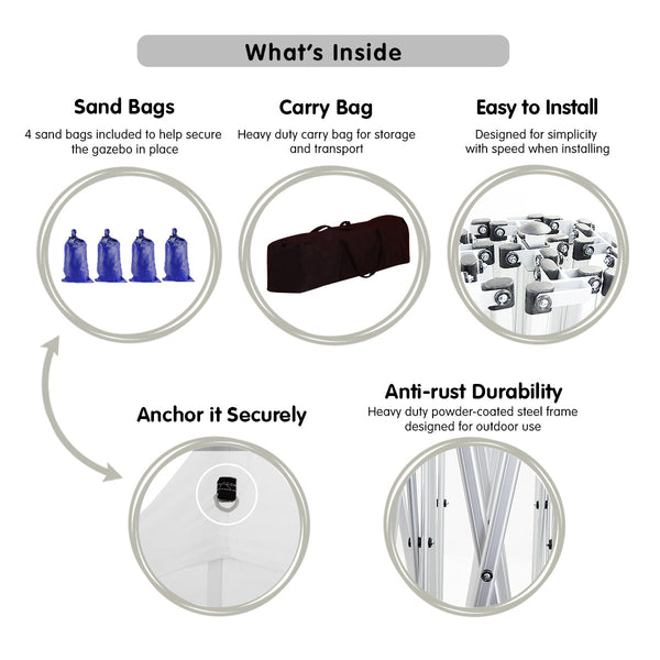 Wallaroo Gazebo Tent Marquee 3X3 Popup Outdoor White Gazebos & Pergolas