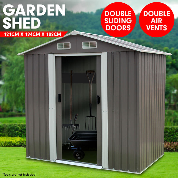 Wallaroo Garden Shed Spire Roof 4Ft X 6Ft Outdoor Storage Shelter Grey Gazebos & Pergolas