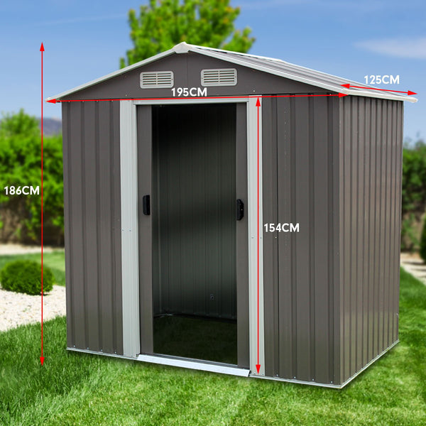 Wallaroo Garden Shed Spire Roof 4Ft X 6Ft Outdoor Storage Shelter Grey Gazebos & Pergolas