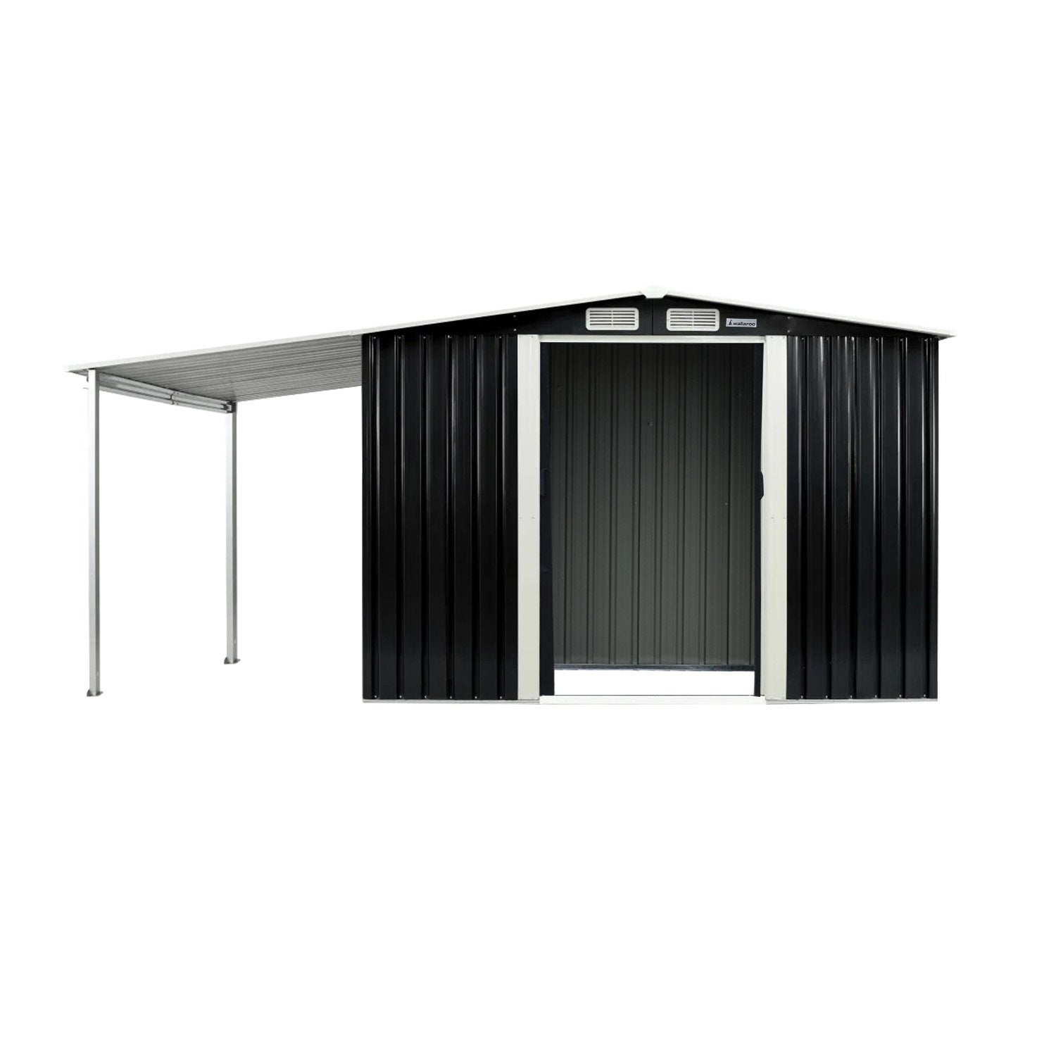 Wallaroo Zinc Steel Garden Shed With Open Storage Black 6X8ft Outdoor Structure Sheds Summerhouses Carports