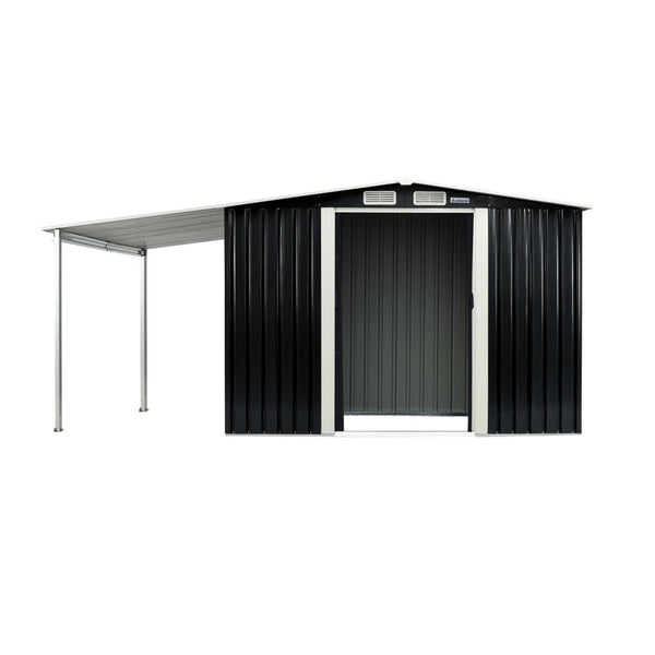 Wallaroo Zinc Steel Garden Shed With Open Storage Black 6X8ft Outdoor Structure Sheds Summerhouses Carports