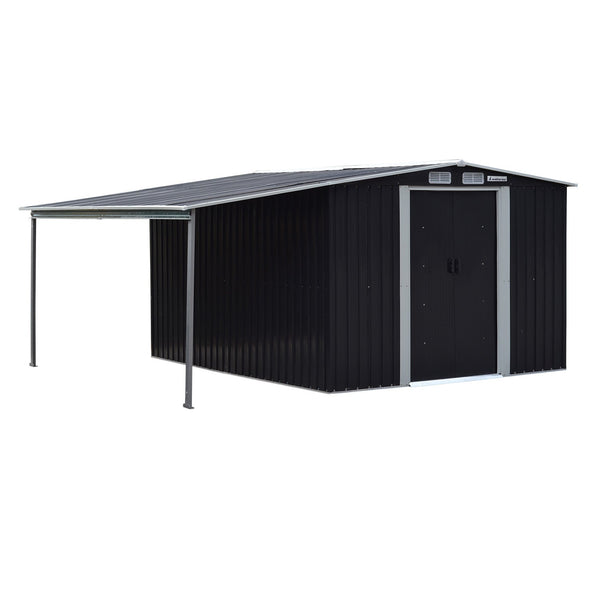 Wallaroo Zinc Steel Garden Shed With Open Storage Black 6X8ft Outdoor Structure Sheds Summerhouses Carports