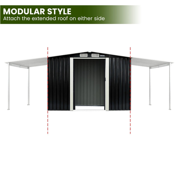 Wallaroo Zinc Steel Garden Shed With Open Storage Black 6X8ft Outdoor Structure Sheds Summerhouses Carports
