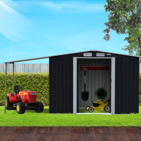 Wallaroo Zinc Steel Garden Shed With Open Storage Black 6X8ft Outdoor Structure Sheds Summerhouses Carports