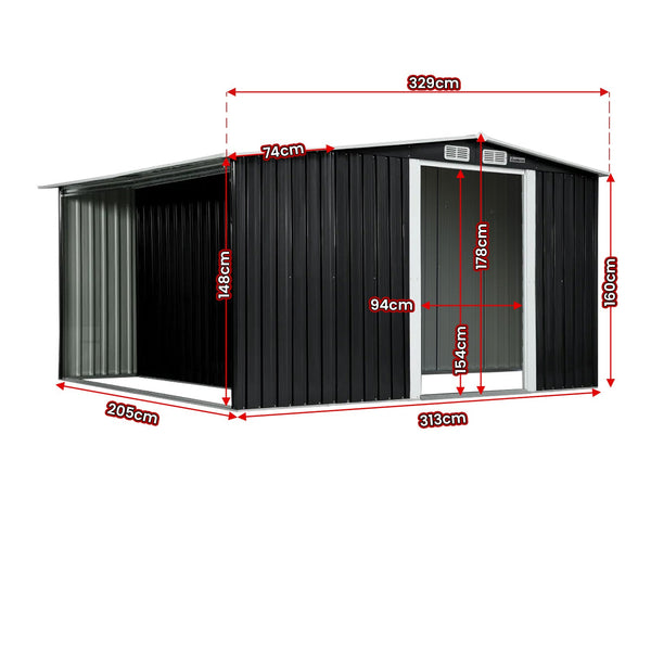 Wallaroo Garden Shed Black Semi Close Storage Outdoor Home And Structure Sheds Summerhouses Carports