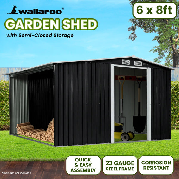 Wallaroo Garden Shed Black Semi Close Storage Outdoor Home And Structure Sheds Summerhouses Carports