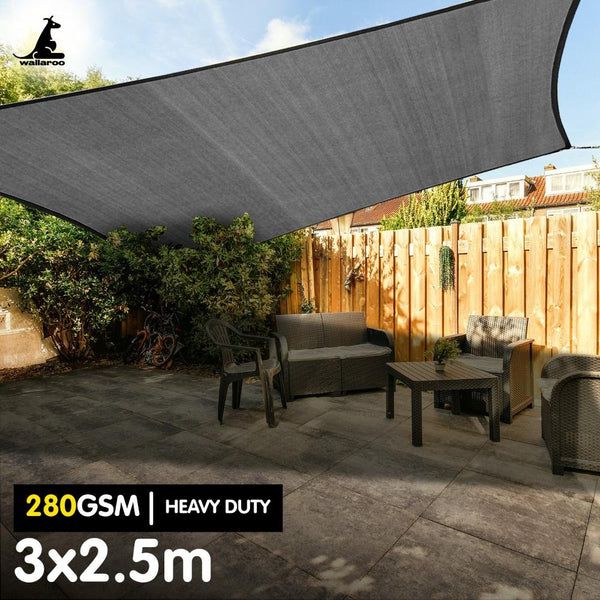 Wallaroo 280Gsm Outdoor Sun Shade Sail Canopy Grey 3M X 2.5M Shade Sails