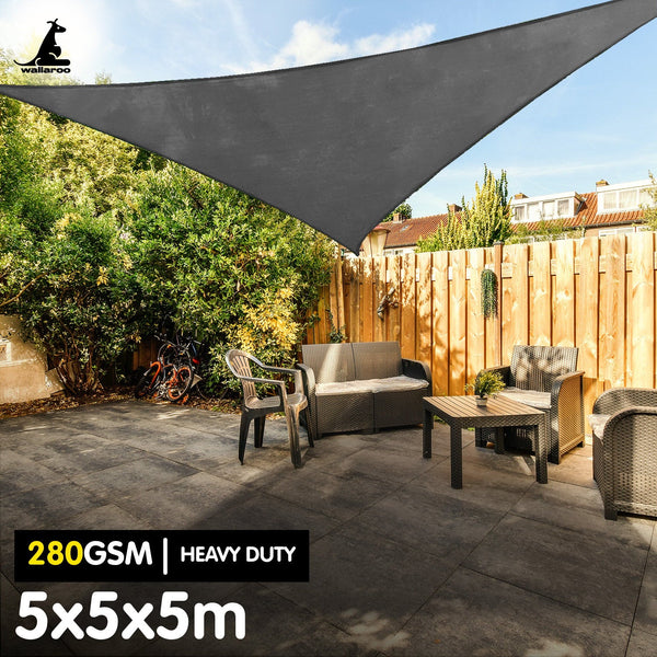 Wallaroo 280Gsm Outdoor Sun Shade Sail Canopy Grey 5M X Shade Sails