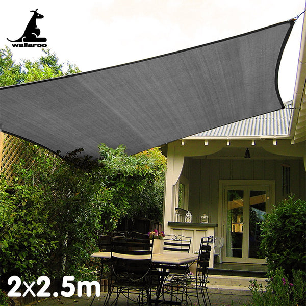 Wallaroo Outdoor Sun Shade Sail Canopy Grey Rectangle 2 X 2.5M Shade Sails