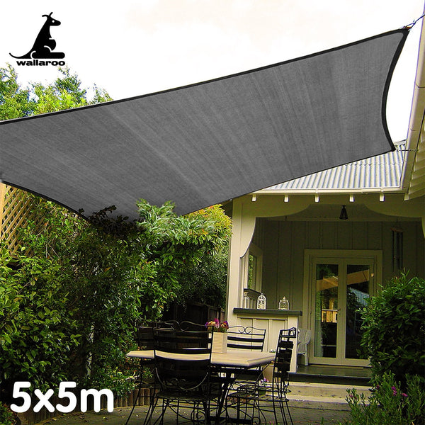 Wallaroo Outdoor Sun Shade Sail Canopy Grey Square 5 X 5M Shade Sails