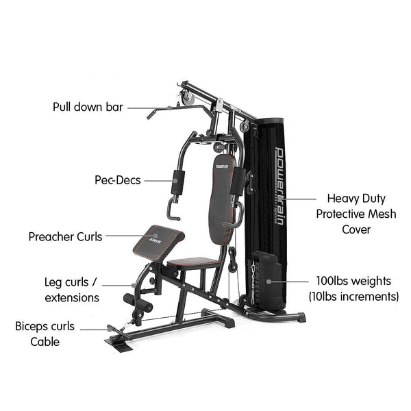Powertrain Multi Station Home Gym With 68Kg Weights Preacher Curl Pad Home Gyms