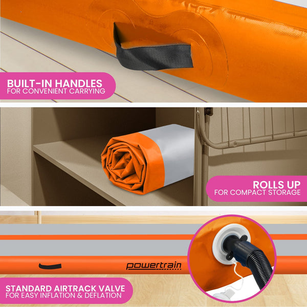 Powertrain Airtrack 20Cm Thick 3M X 1M Inflatable Gymnastics Tumbling Mat Track Orange Gymnastics Mats