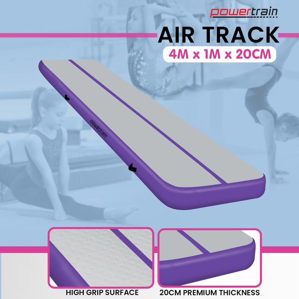 Powertrain Airtrack 20Cm Thick 4M X 1M Inflatable Gymnastics Tumbling Mat Track Purple Gymnastics Mats