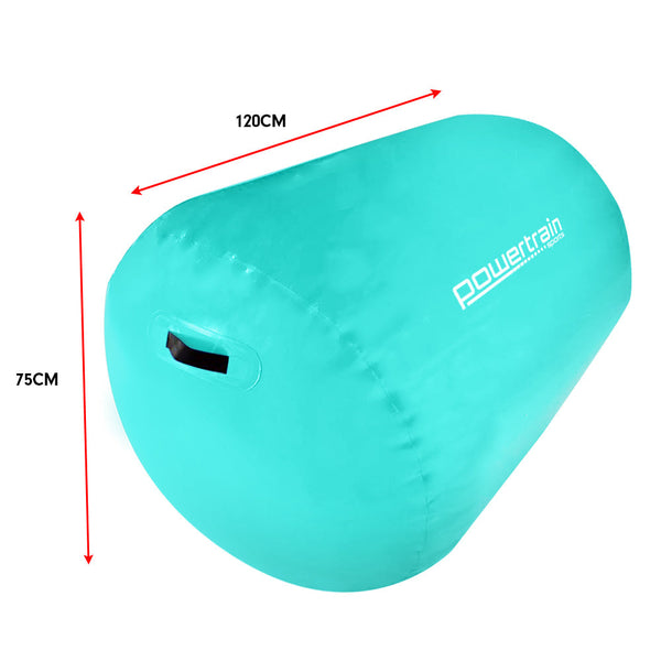Powertrain Sports Inflatable Gymnastics Air Barrel Exercise Roller 120 X 75Cm Green Balance Trainers