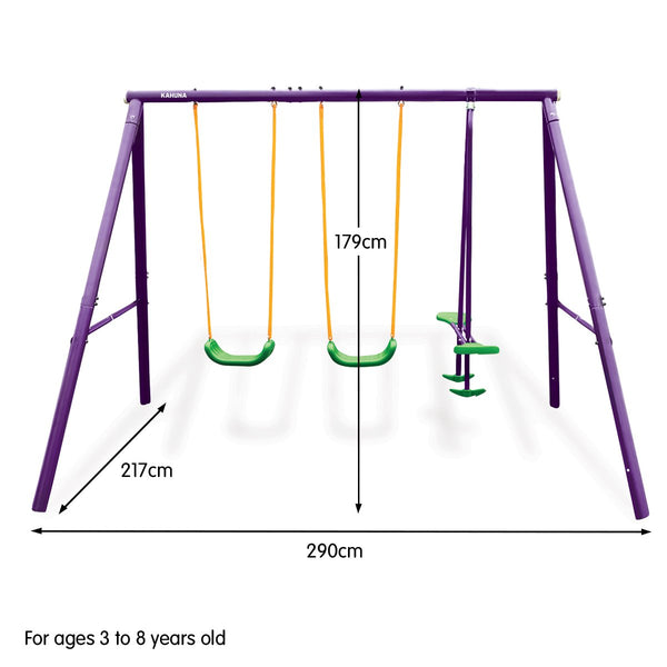 Kids 4 Seater Swing Set Purple Green Outdoor Swings
